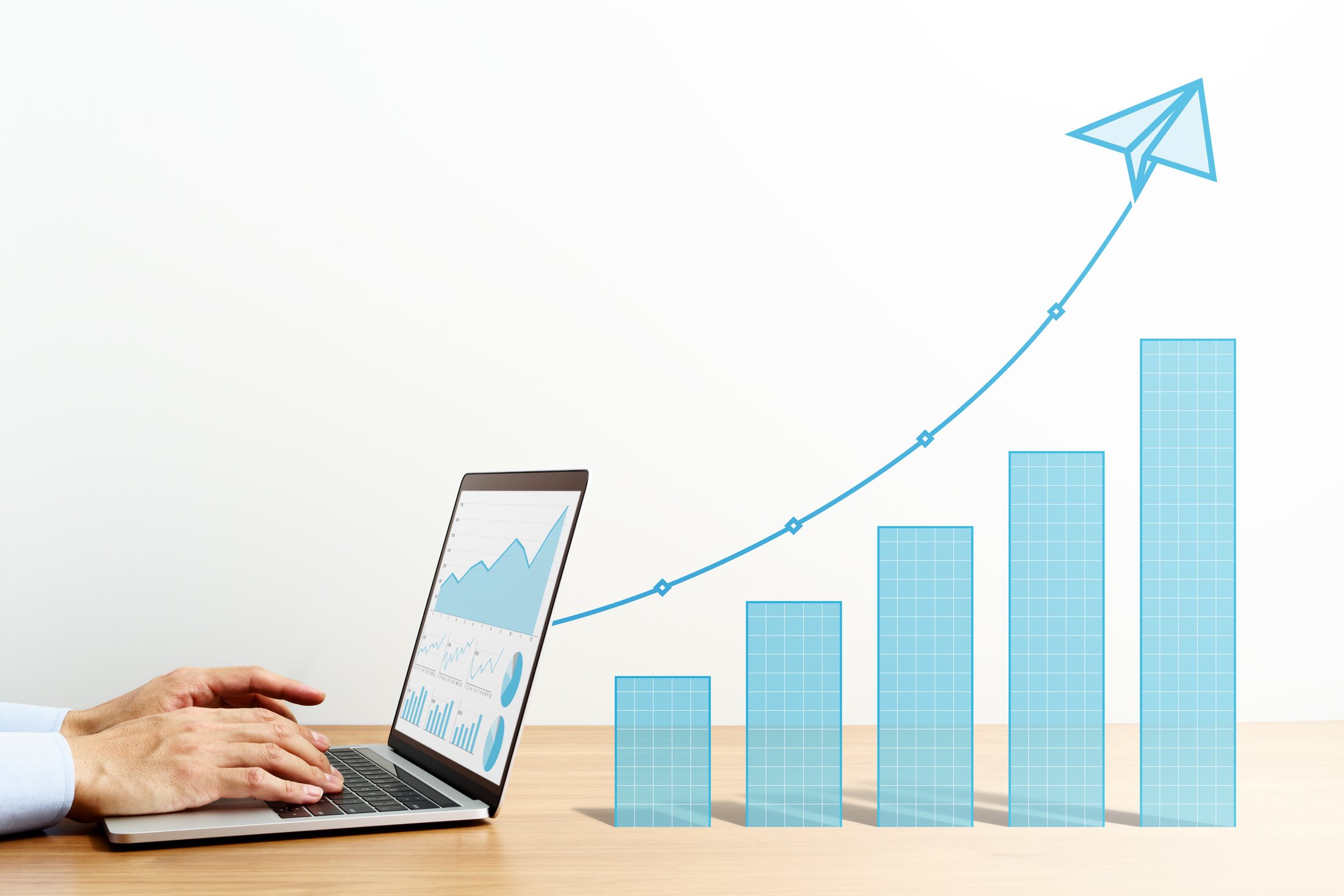 Business growth analysis. Using laptop for analytics.